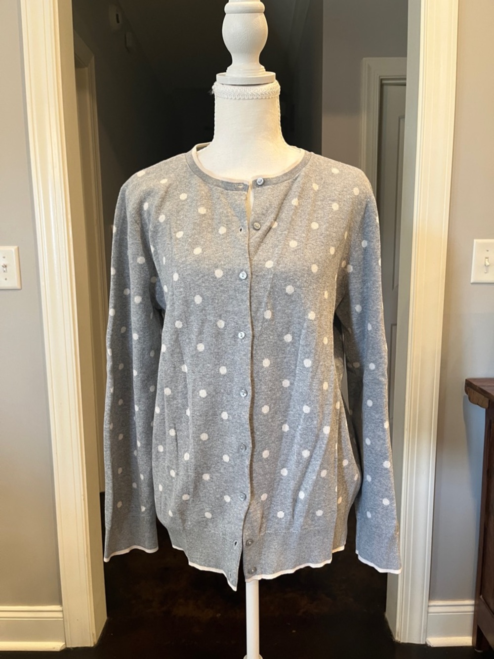 Loft Gray Polka Dot Cardigan